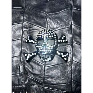 Black Leather Patchwork Skull Tote Bag Rhinestone Studded Gothic Punk Handbag